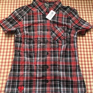 Hot Topic Red + Black Short Sleeve Button-up Sz M